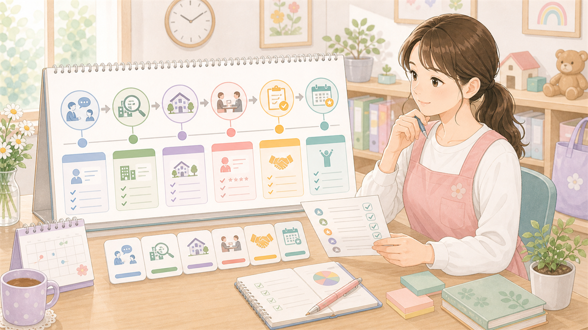 早く転職したい保育士に合う転職サイトの比較軸の内容を整理した保育士向けイラスト